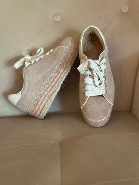 Joie Suede Platform Espadrille Sneakers Beige Lace-Up Size 6